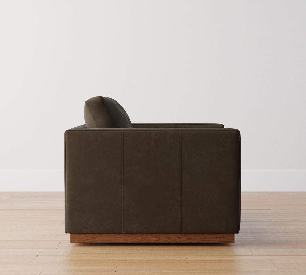 Jake Leather Swivel Armchair with Brindle Wood Base Pottery Barn