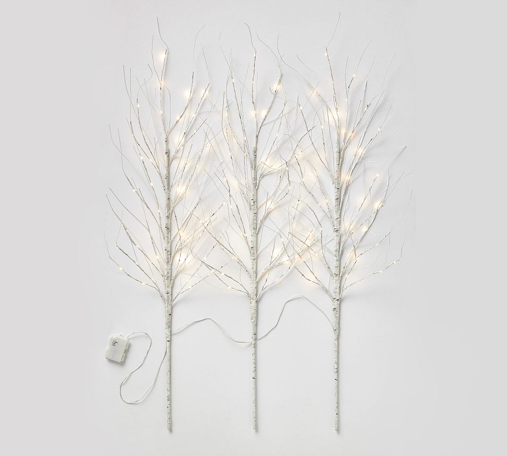 Lit Faux Birch Twig Branches - Set of 3 | Pottery Barn