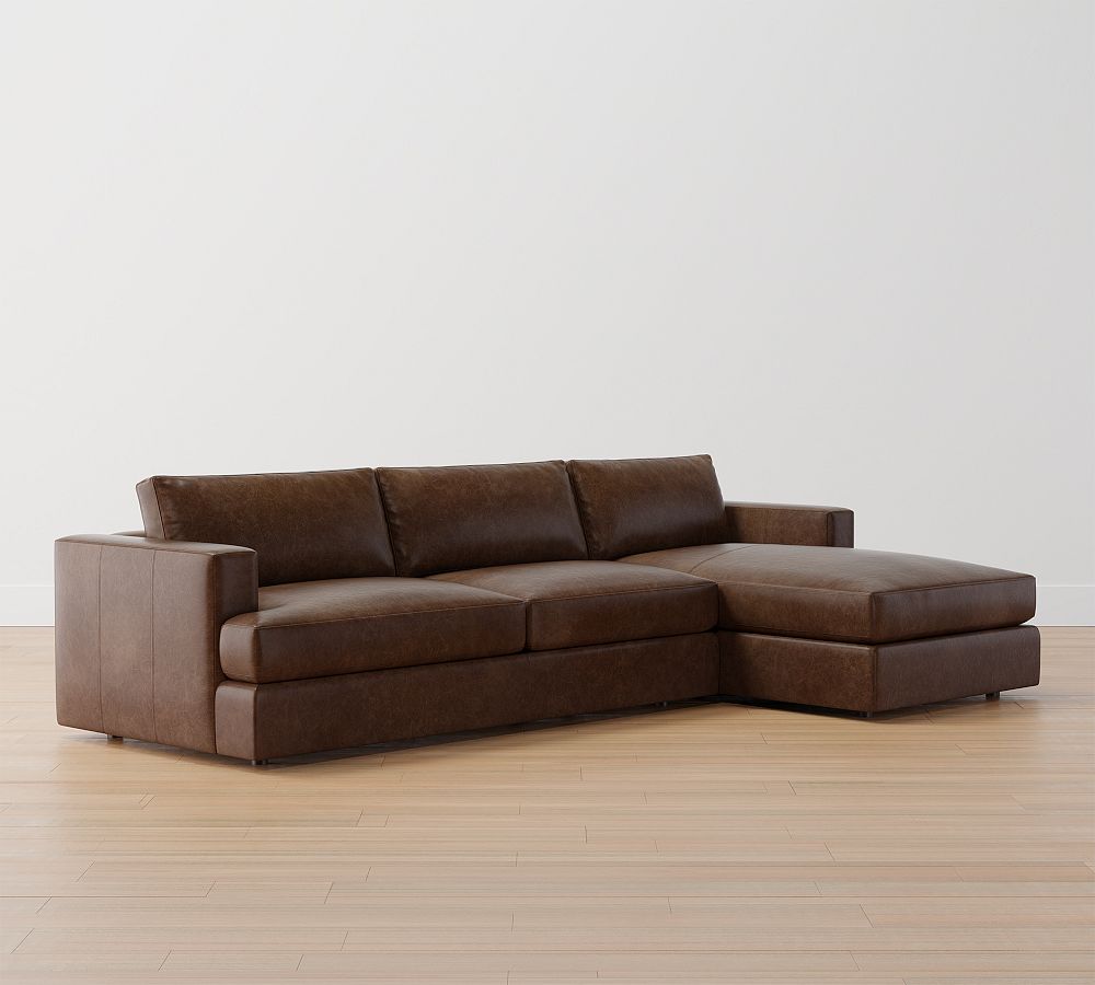 Carmel Recessed Square Arm Leather Sofa Chaise Sectional Pottery Barn