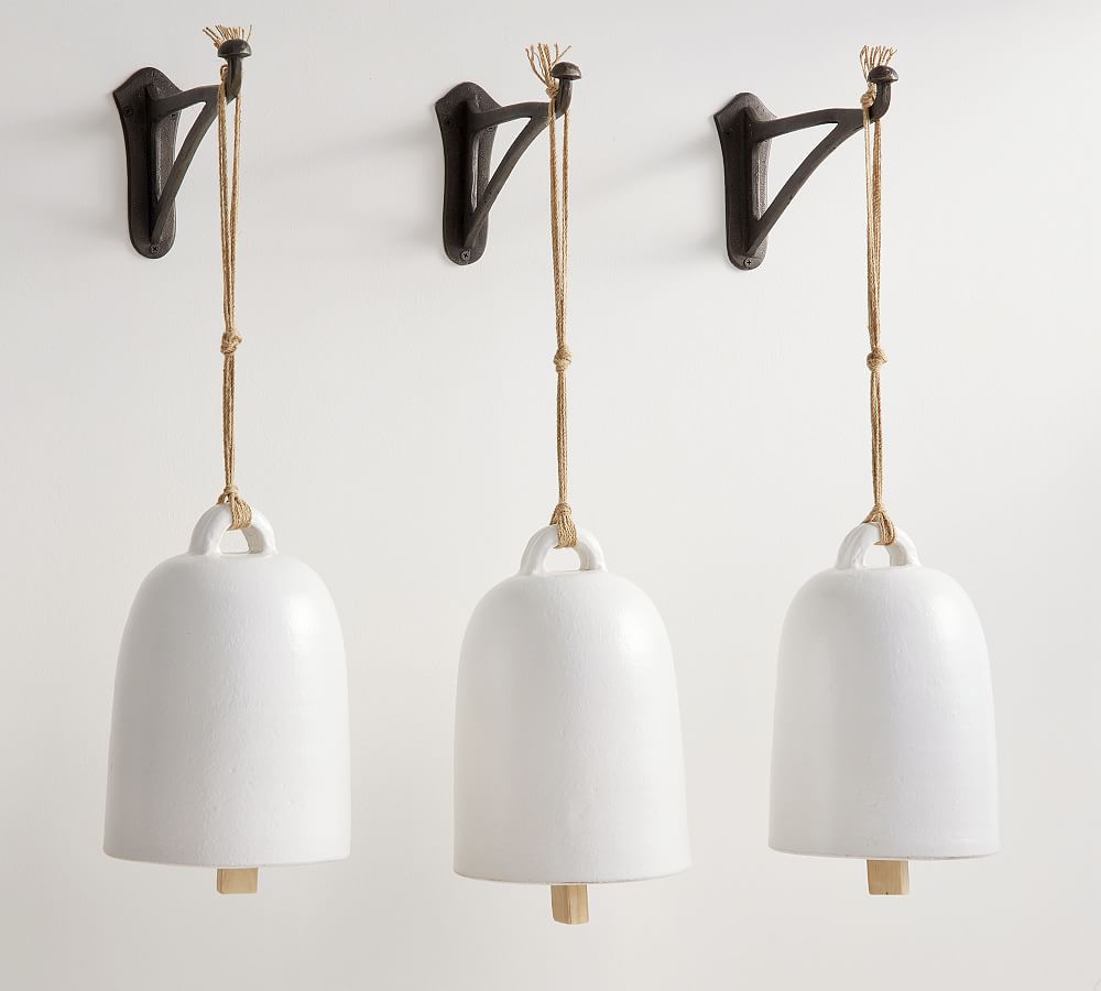 Rustic Hanging Clay Bells on Rope