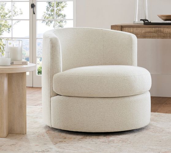 Balboa Upholstered Swivel Armchair | Pottery Barn