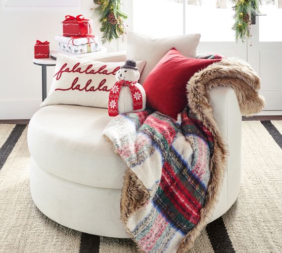 Stewart Plaid Faux Fur Back Throw | Pottery Barn