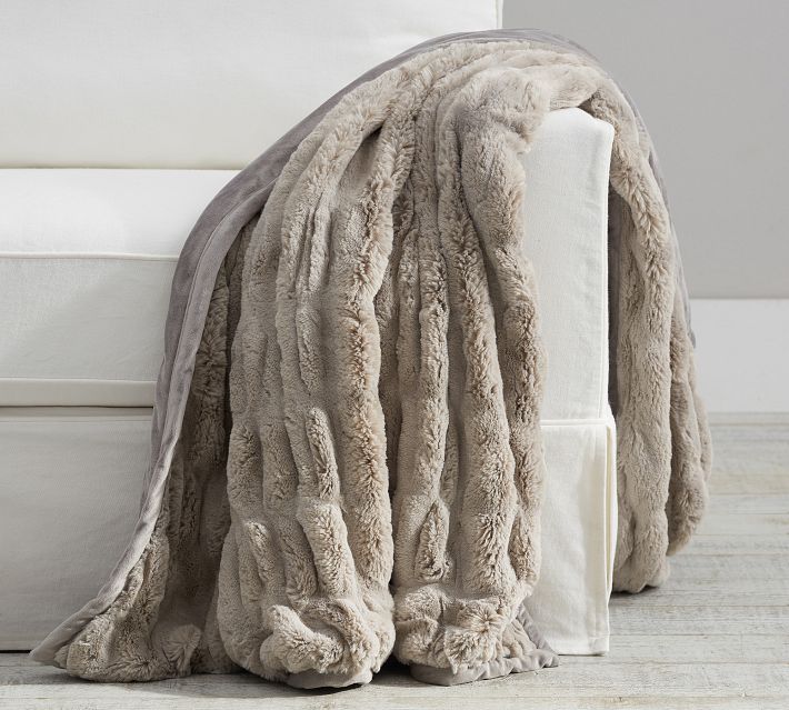 Faux Fur Ruched Throw Blankets Pottery Barn