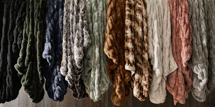 Faux Fur Ruched Throw Blankets