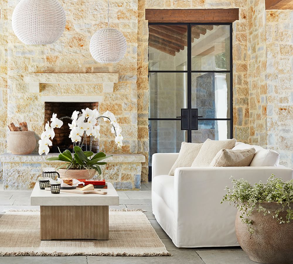 Pomona Concrete & Acacia Outdoor Coffee Table Pottery Barn