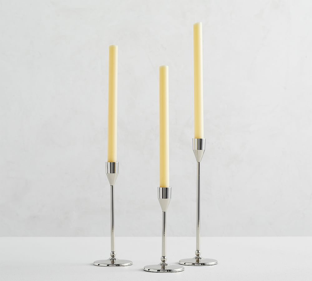 Modern Silver Taper Candleholders Set of 3 Pottery Barn