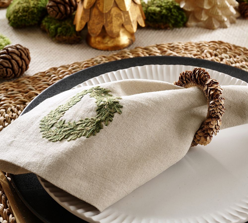 White Cotton Napkins Set of 4 - Cloth Napkins - Green Dinner Napkins -  White Cloth Napkins - Dining Table Napkins - Christmas Dinner Napkins Cloth