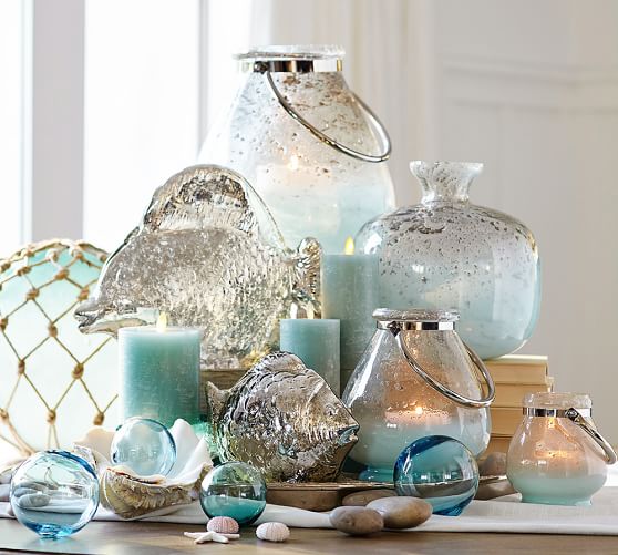 Premium Flickering Flameless Wax Pillar Candles Sea Glass Pottery Barn