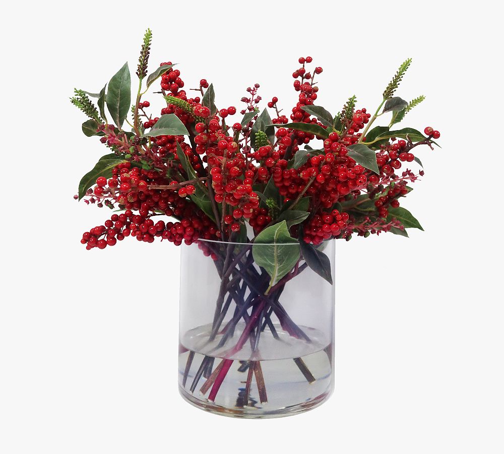 Faux Christmas Red Berry Leaf In Vase