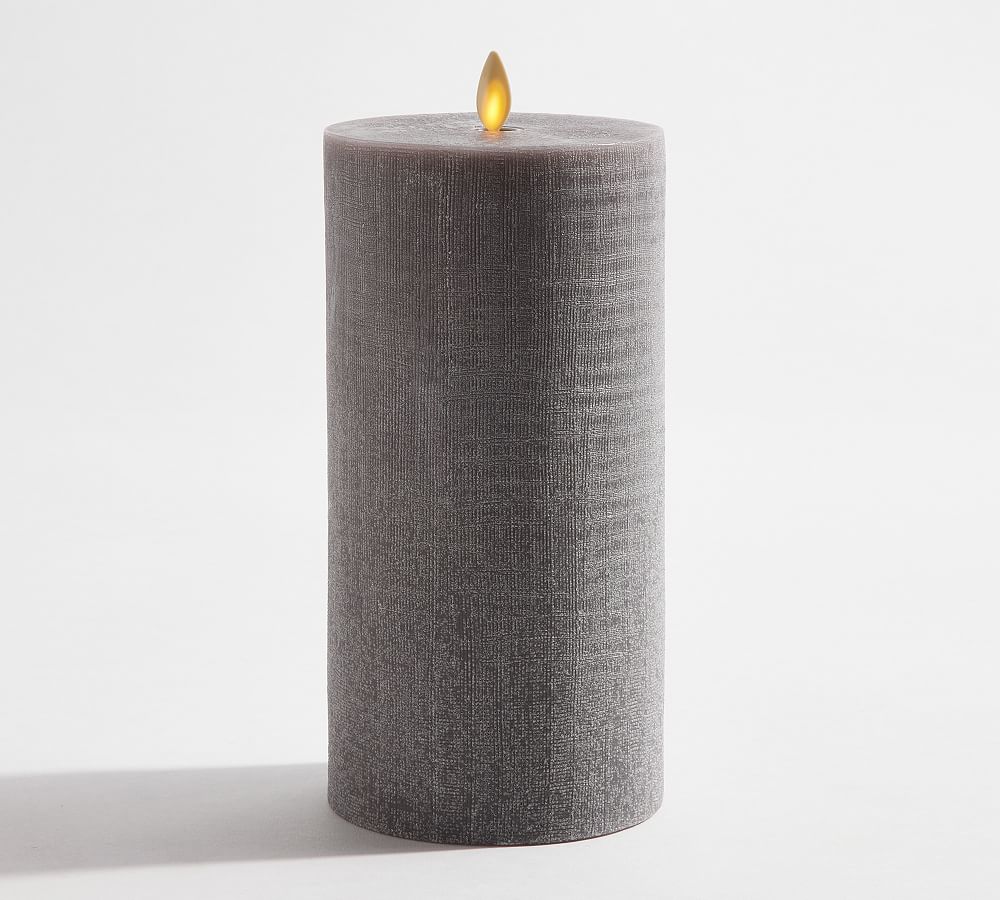 Premium Flickering Flameless Wax Pillar Candles Linen Textured