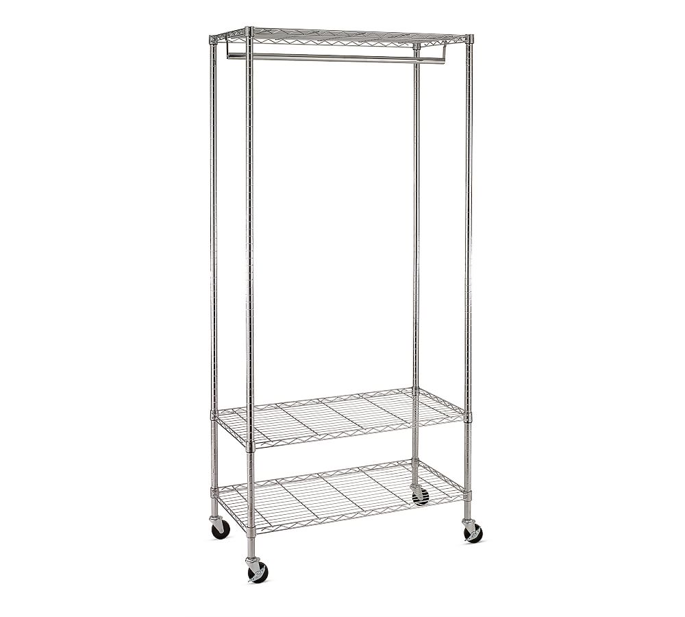 Chrome Rolling Clothing Rack with Shelves Pottery Barn