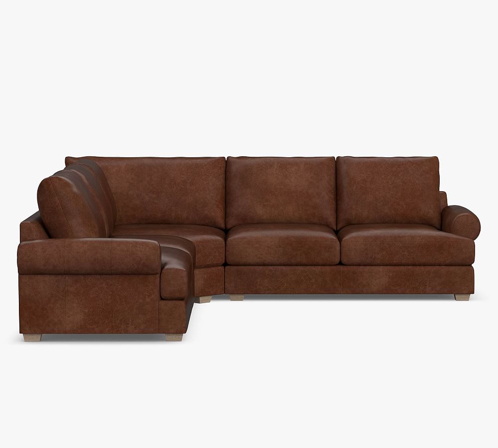 Canyon Roll Arm Leather 3- Piece L-Sectional with Wedge | Pottery Barn