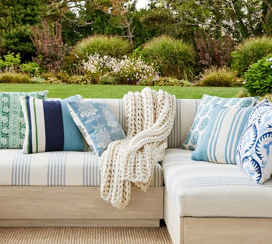 Modern Farmhouse Contrast Striped Outdoor Throw Pillow | Pottery Barn