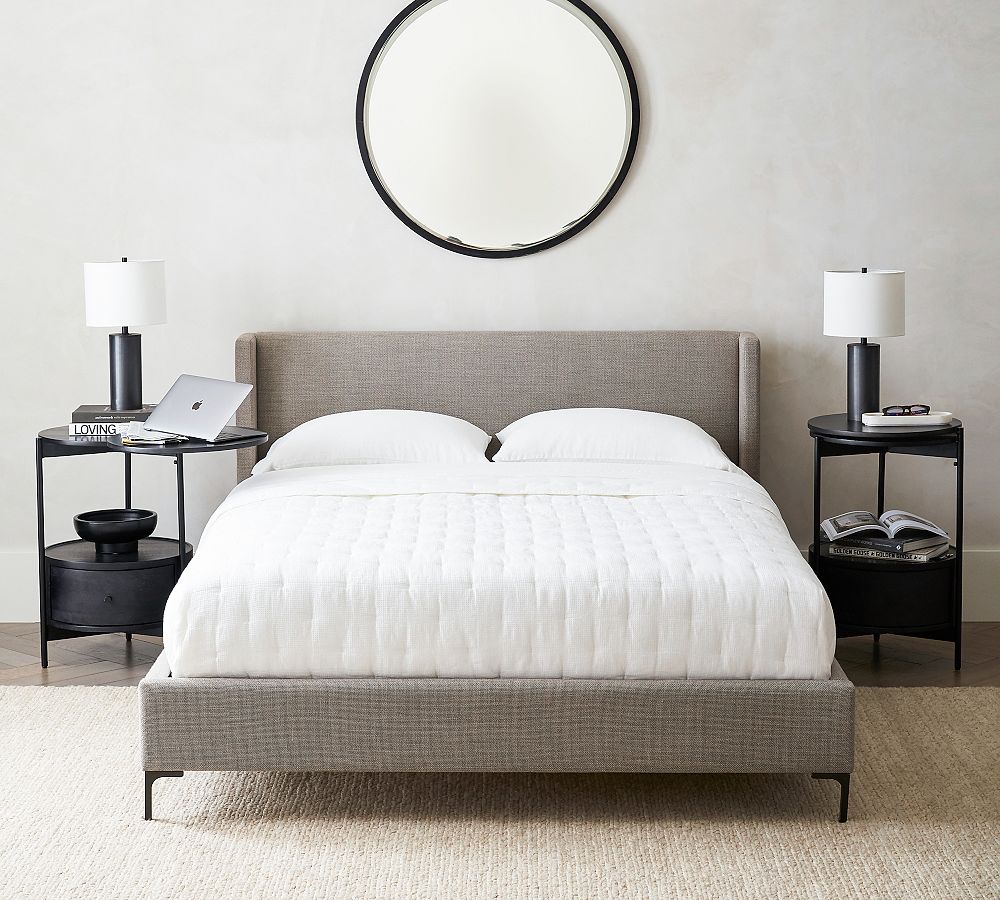 Jake Upholstered Platform Bed with Metal Legs Pottery Barn