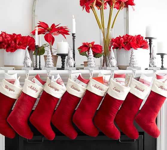 Personalized Family Christmas Santa Stocking, Custom Name Christmas Stocking,  Cotton Linen Hand Embroidered Stocking,kids Christmas Stocking 