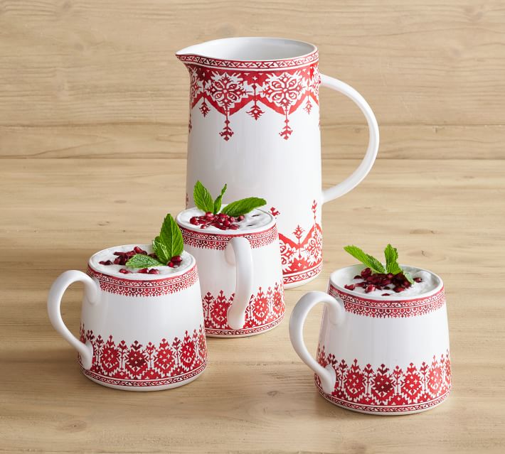 Pottery Barn Christmas in the Country Stoneware Mugs - Set of 4