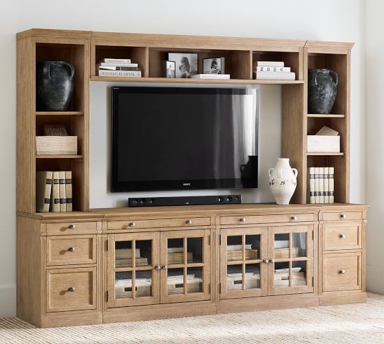 Extra Large TV Cabinet Stand 4 Door Storage Media Unit Natural Oak