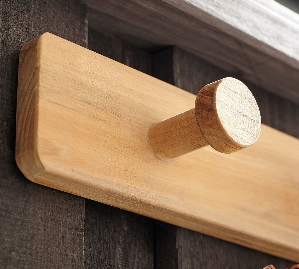 Teak Wood Outdoor Row of Five Hooks