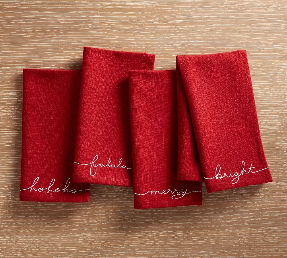 Holiday Sentiment Organic Cotton Napkins Set of 4 Pottery Barn