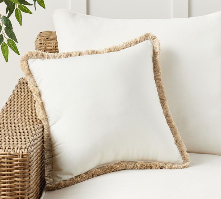 White Valle with Fringe Throw Pillow