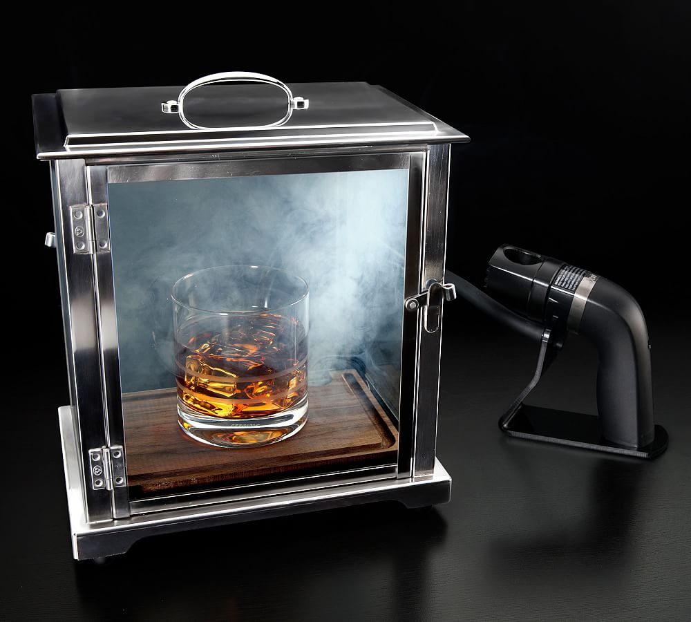 COCKTAIL SMOKER KIT, WOOD WHISKEY SMOKING BOX WITH STAINLESS TRAY