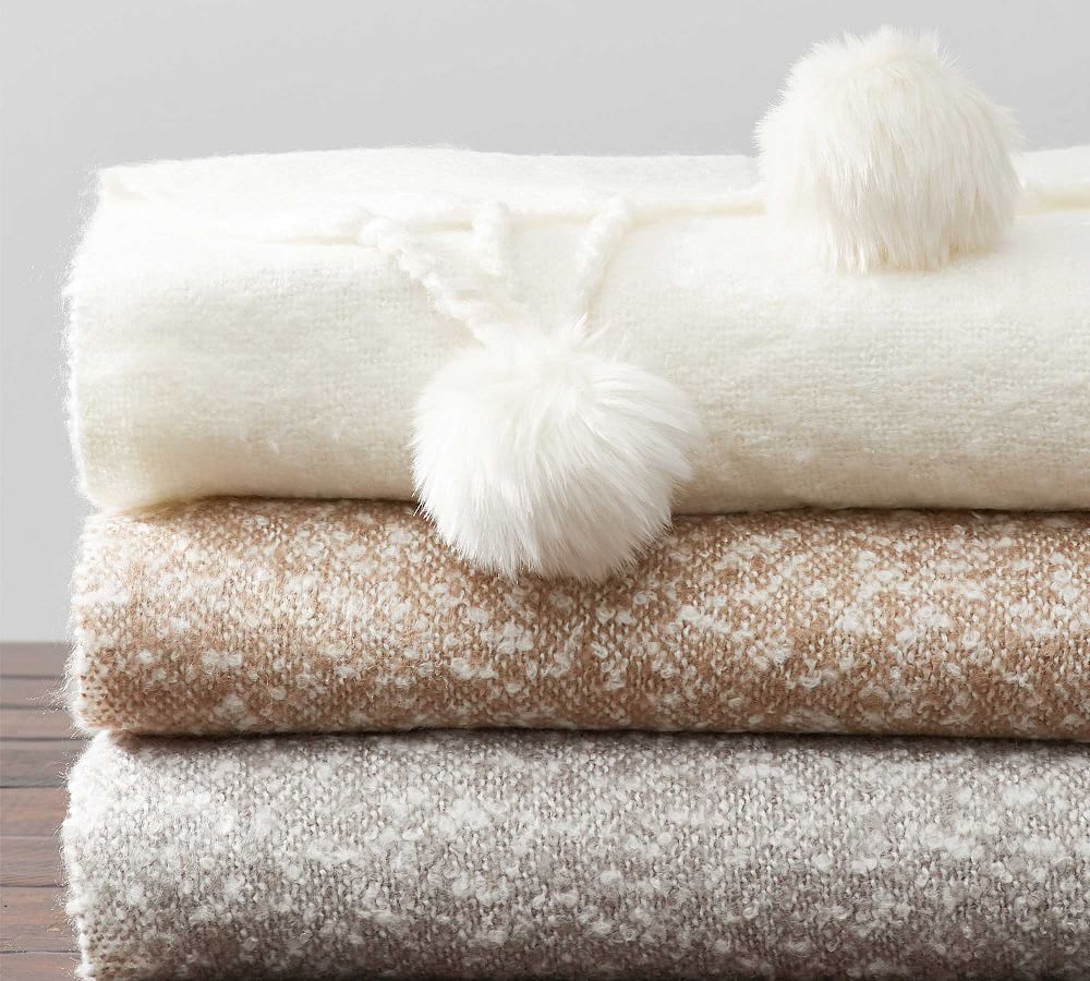 Naomi Fur Pom Pom Throw Blanket Pottery Barn