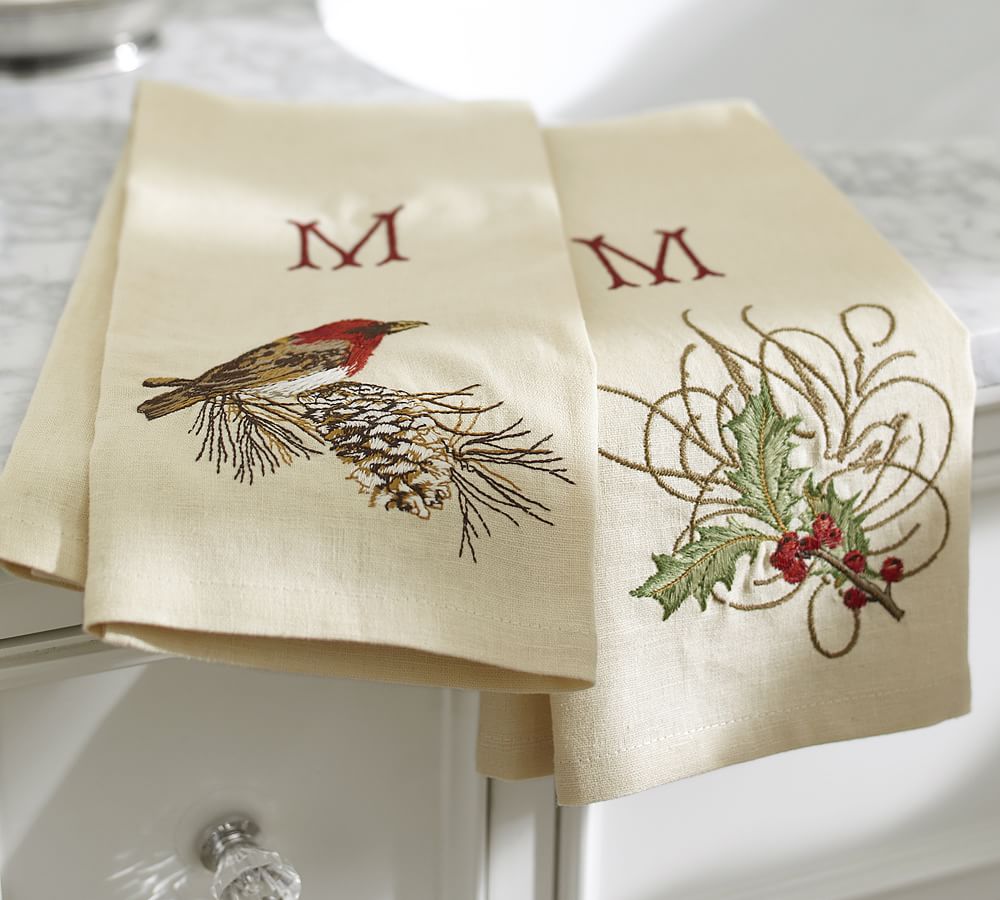 New Embroidered Bird on Branch Nature Bathroom Terry Cotton Hand Towels SET