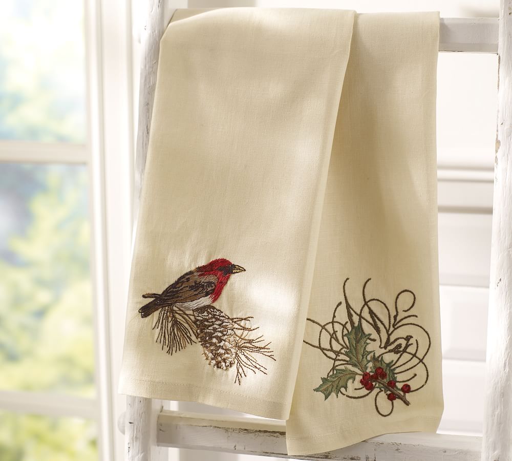 New Embroidered Bird on Branch Nature Bathroom Terry Cotton Hand Towels SET