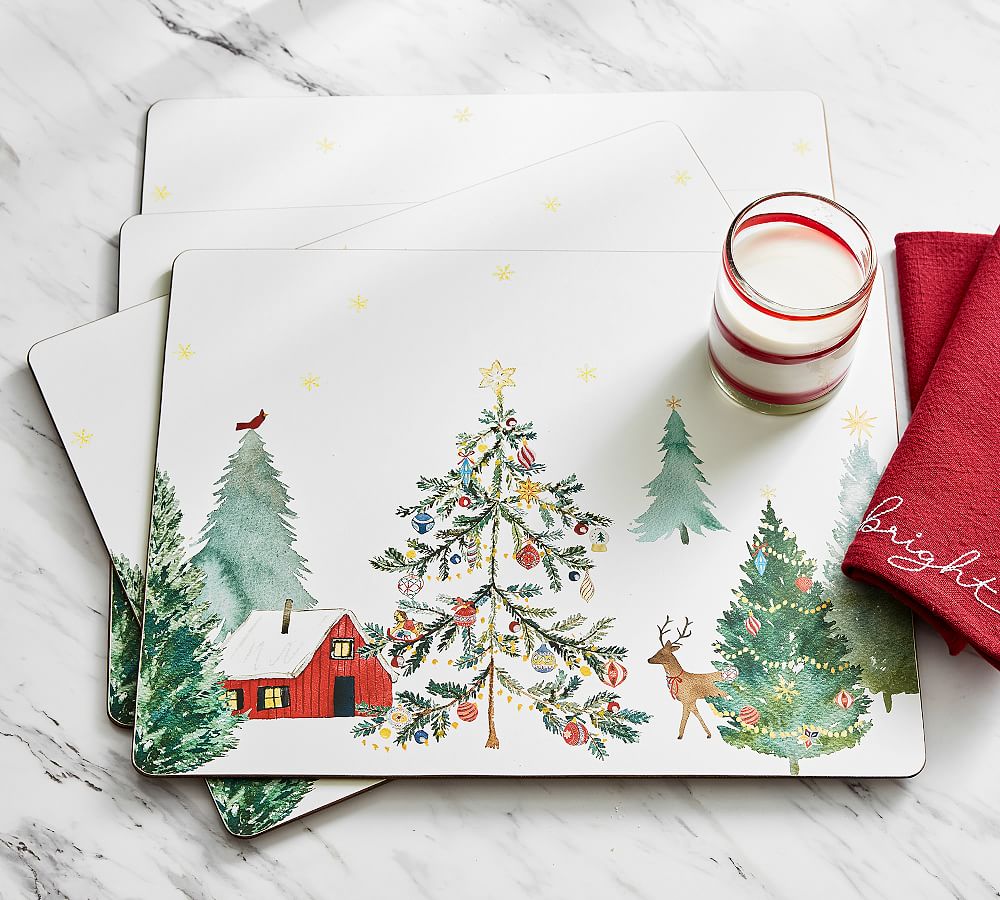 Christmas in the Country Tree Cork Placemats - Set of 4