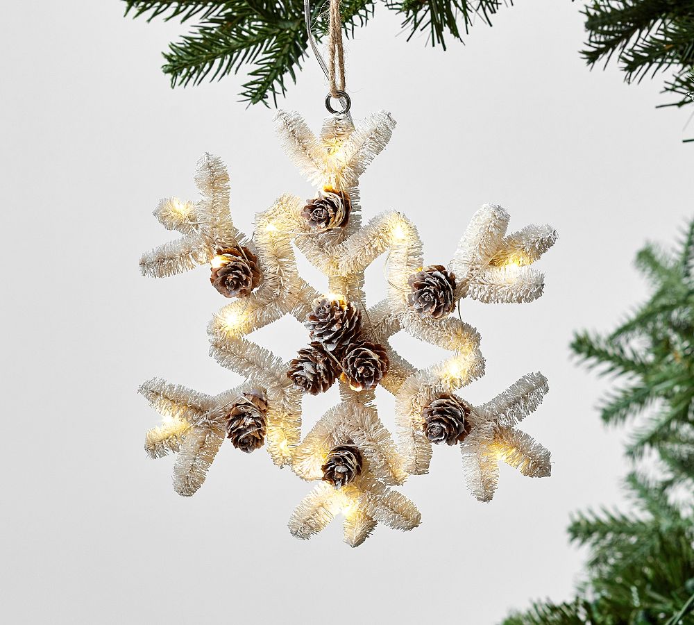 Lit Bottlebrush Snowflake with Pinecones Ornament