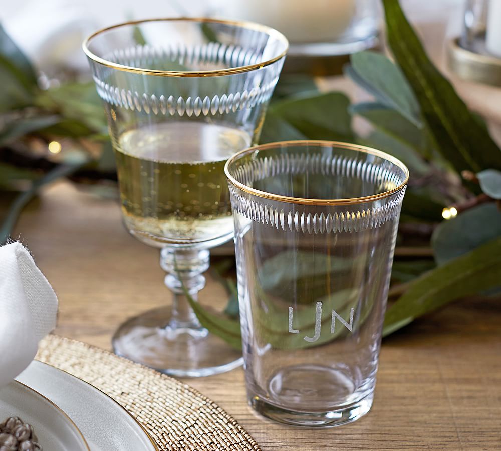 Vintage Clear Glass Tumblers Drinking Glasses Gold Flower and White  Leaves