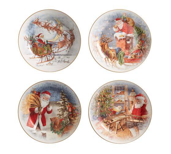 Santa's Journey Salad Plates, Set of 4 - Assorted | Pottery Barn