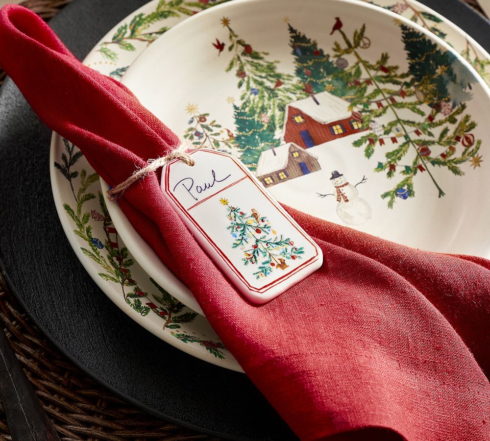 Gift Tag Ceramic Napkin Rings & Place Card Holders Set of 4 Pottery