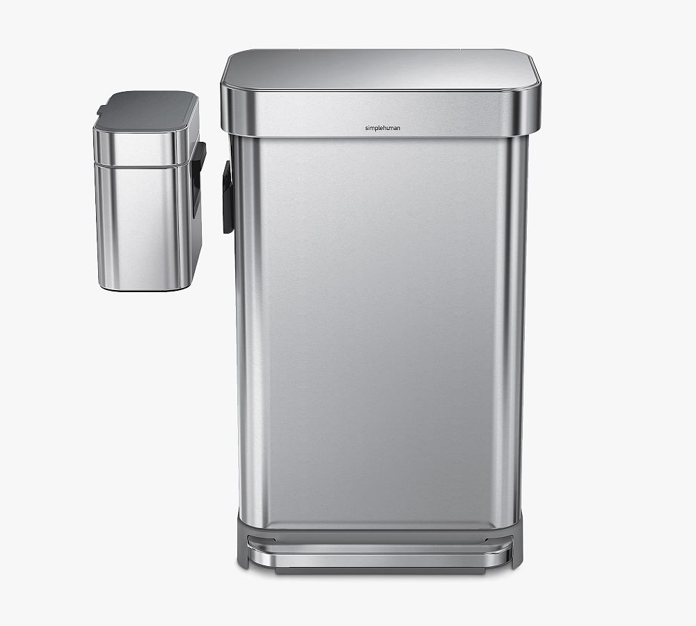 simplehuman 58L Dual Compartment Step Can with Compost Caddy and Code H  Liners, 60-pack