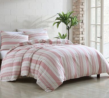 Gray Wheaton Stripe Cotton Patterned Duvet Cover & Sham