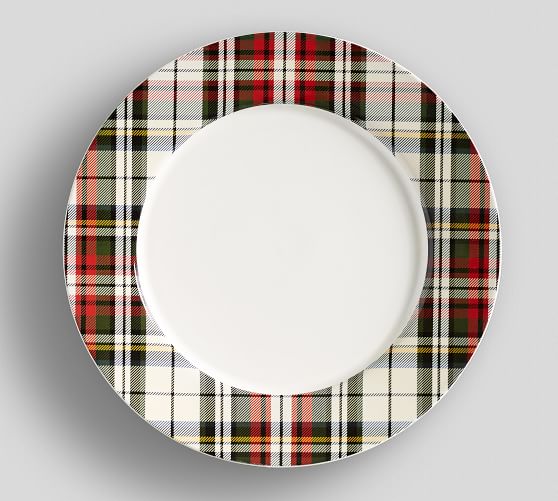 Denver Plaid Rim Stoneware Dinner Plates Set of 4 Pottery Barn