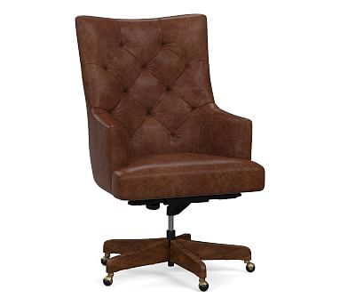 Radcliffe Tufted Leather Swivel Desk Chair | Pottery Barn