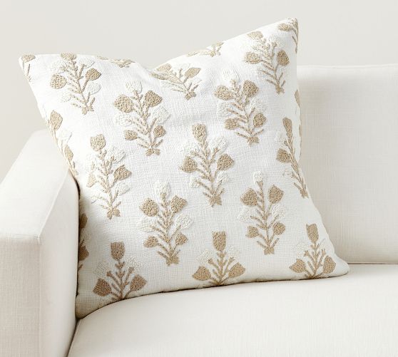 Coneflower Embroidered Cotton Square Throw Pillow Gold - Room Essentials™