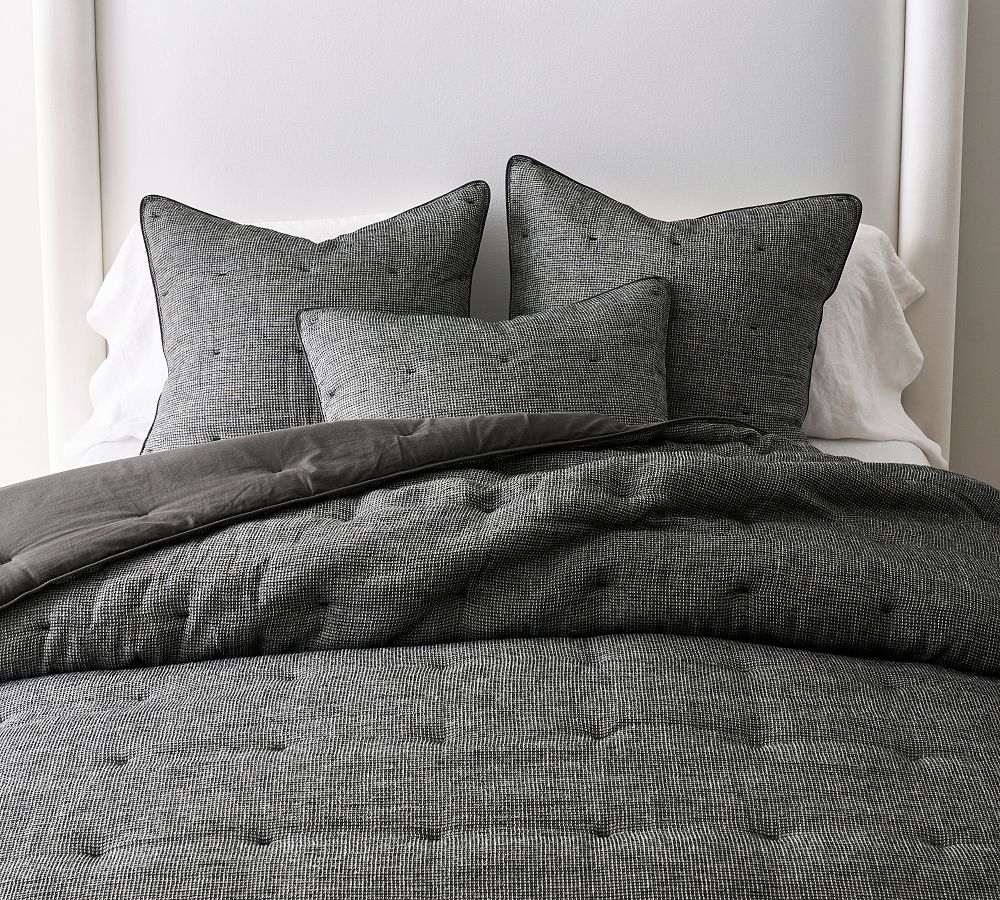 European Flax Linen Tufted Waffle Comforter | Pottery Barn