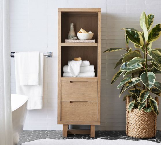 Bathroom Storage Tub w/ Wooden Handle, Medium