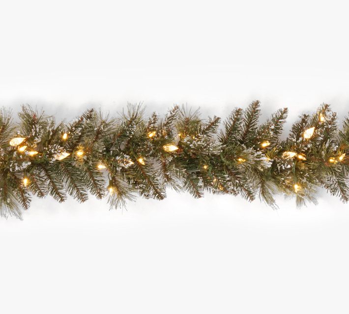 Lit LED Faux Bristle Pine Glitter Wreath & Garland