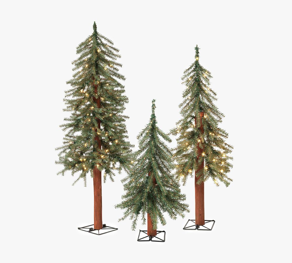 Lit Faux Battery-Operated Alpine Trees with Clear Lights - Set of 3 - 2 Ft., 3 Ft., & 4 Ft.