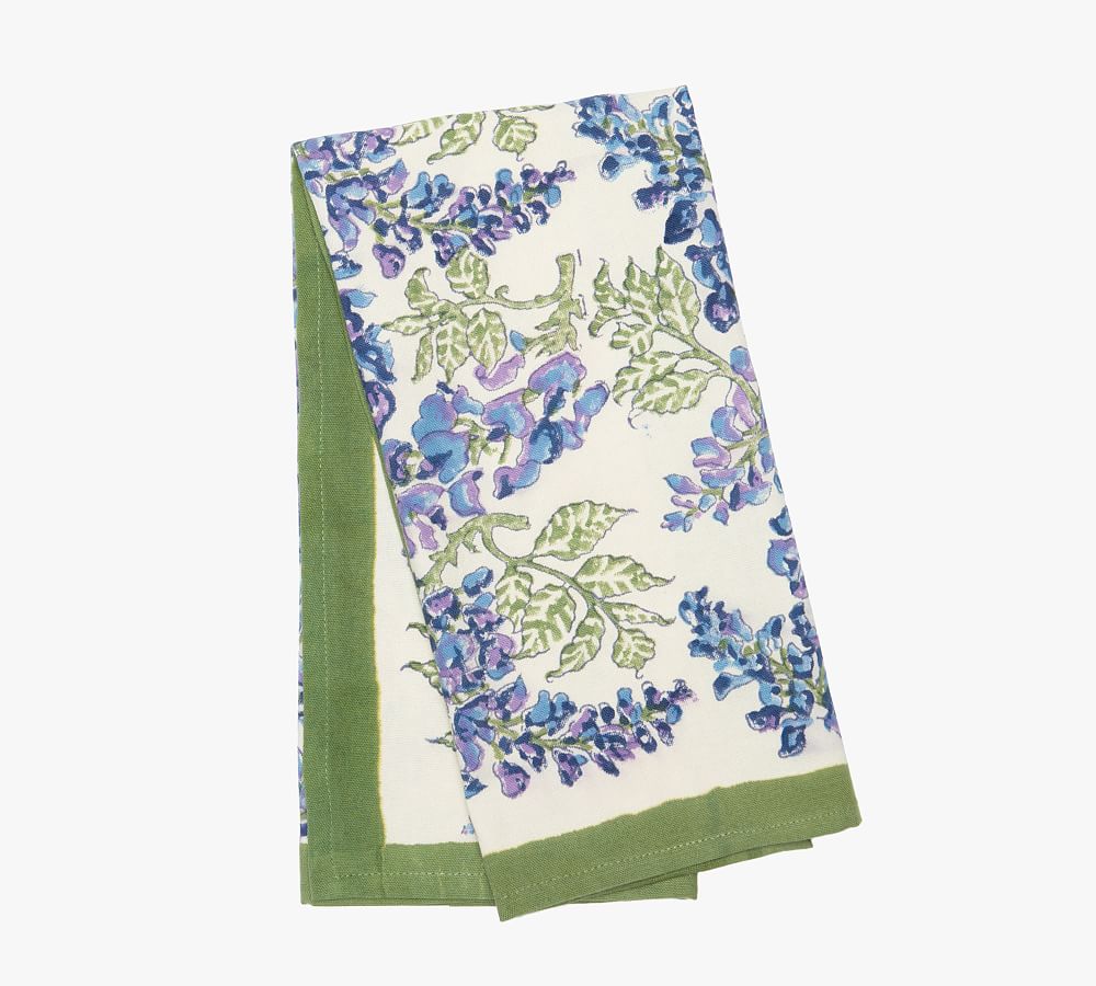 Wisteria Blockprint Cotton Tea Towels - Set of 3