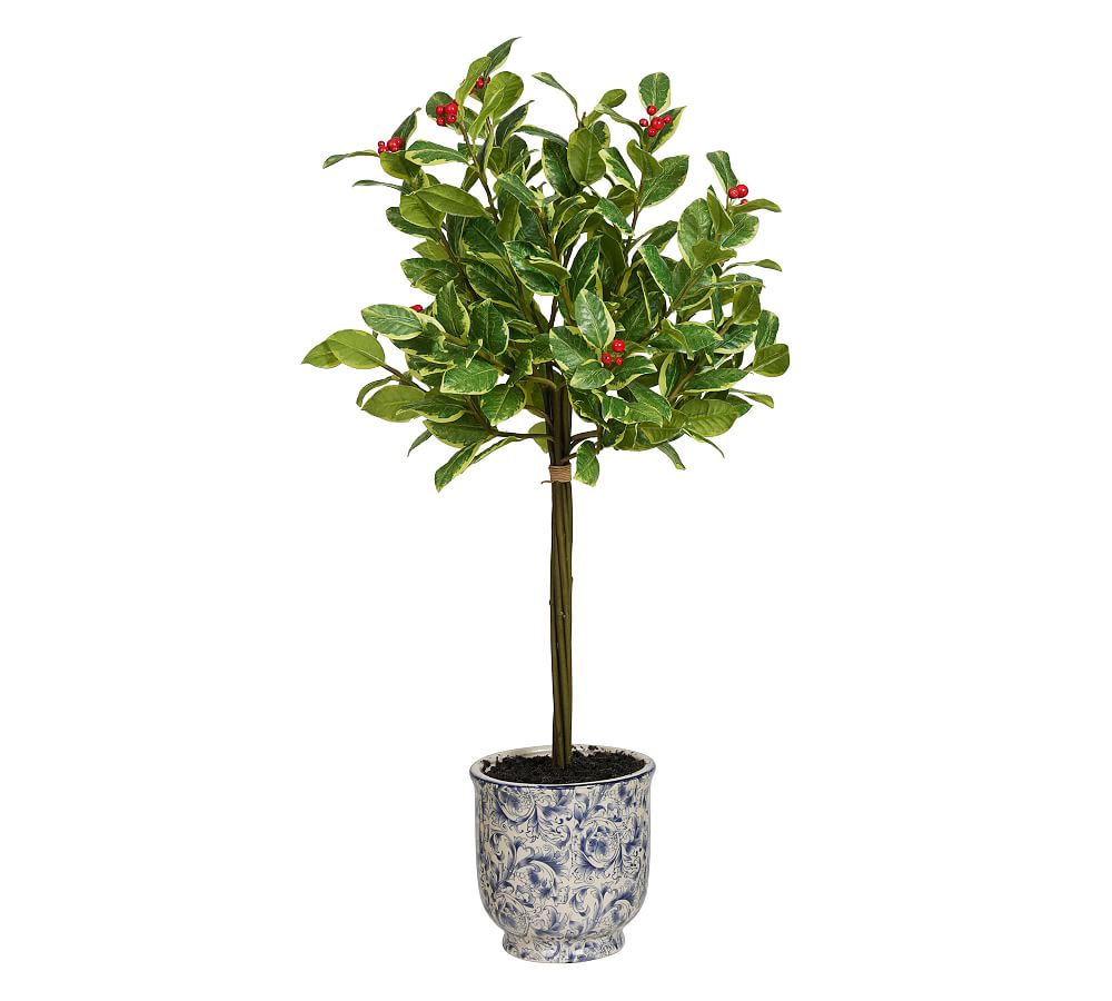 Faux Potted Holly Tree - 28