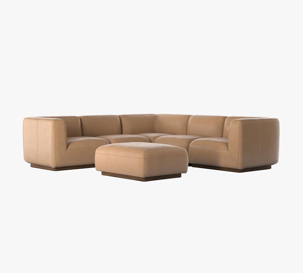 Mila Leather Square Arm 5-Piece L-Shaped Sectional with Ottoman