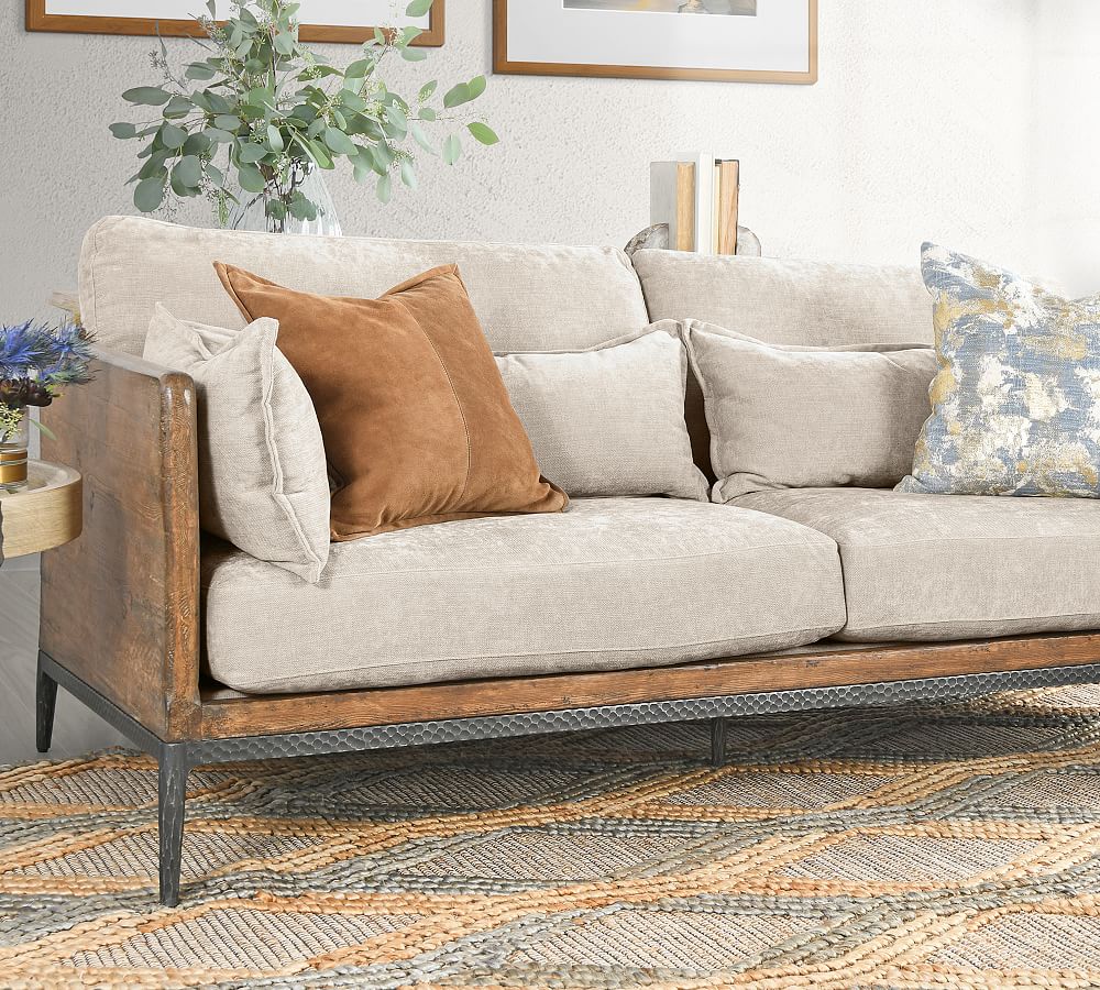 Rustic Reclaimed Wood Cushioned Sofa