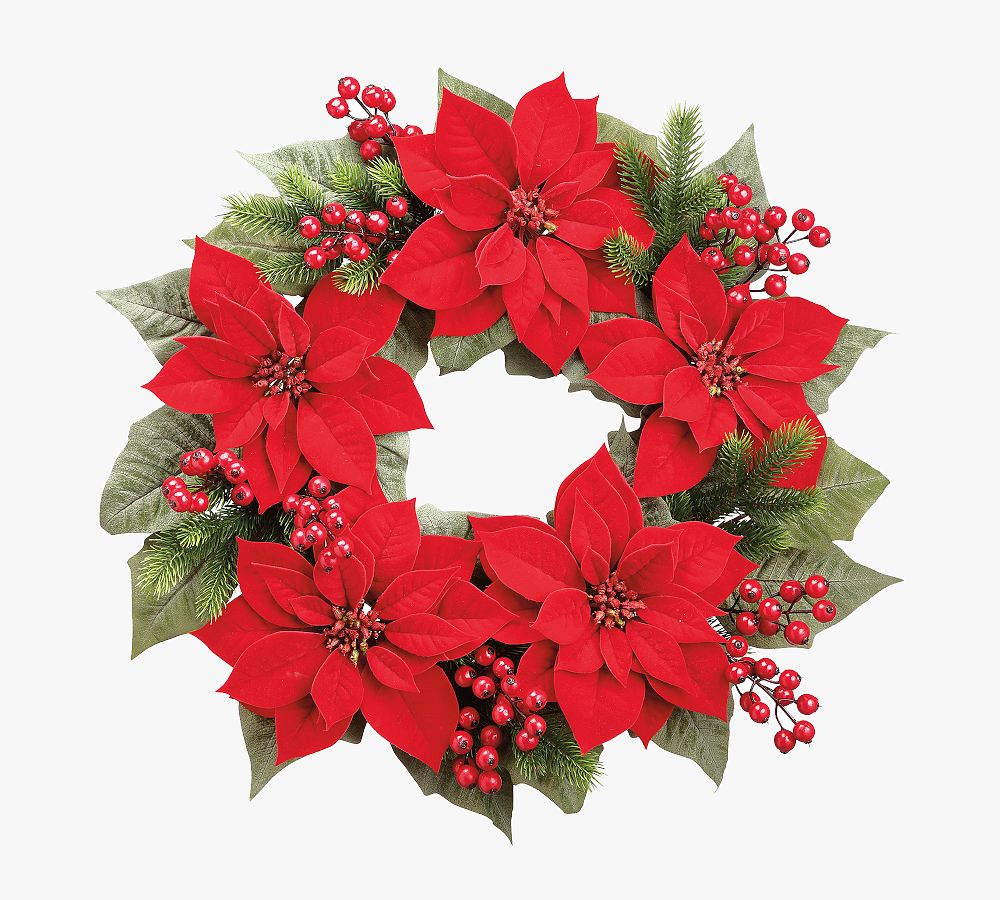 24" Artificial Poinsettia And Berry Wreath