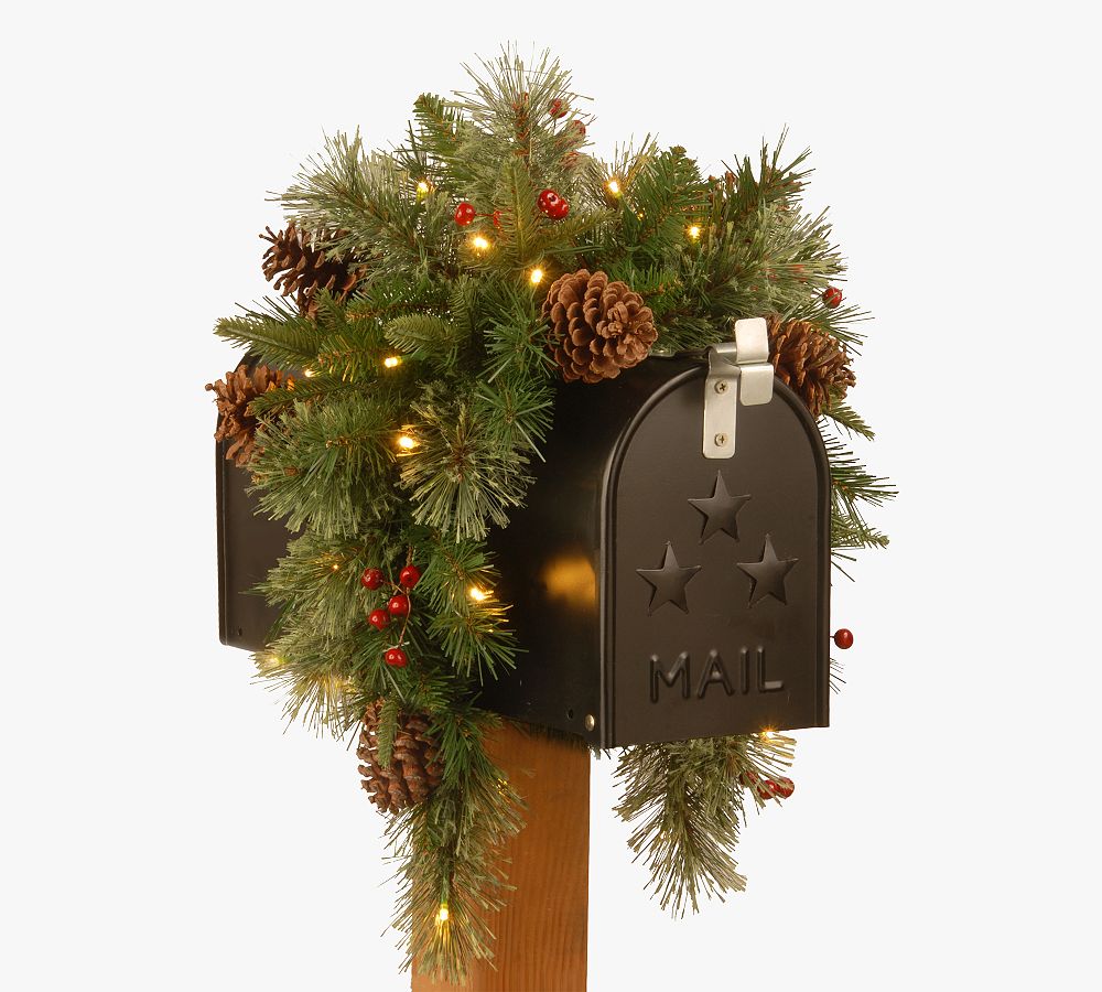 Lit LED Faux Pinecone Mailbox Swag | Pottery Barn