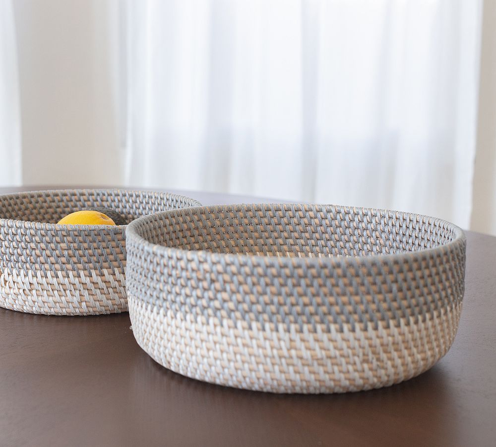 Handwoven Natural & Black Decorative Bowls Set of 2 Pottery Barn