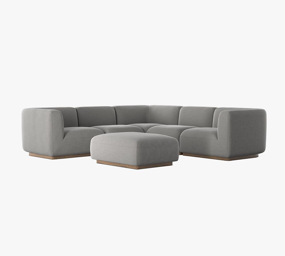 Mila Upholstered Square Arm 5-Piece L-Shaped Sectional with Ottoman